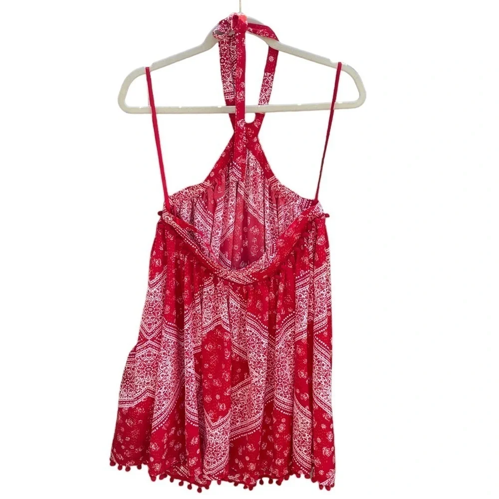 TULAROSA HOLDEN RED BANDANA PRINT HALTER NECK DRESS